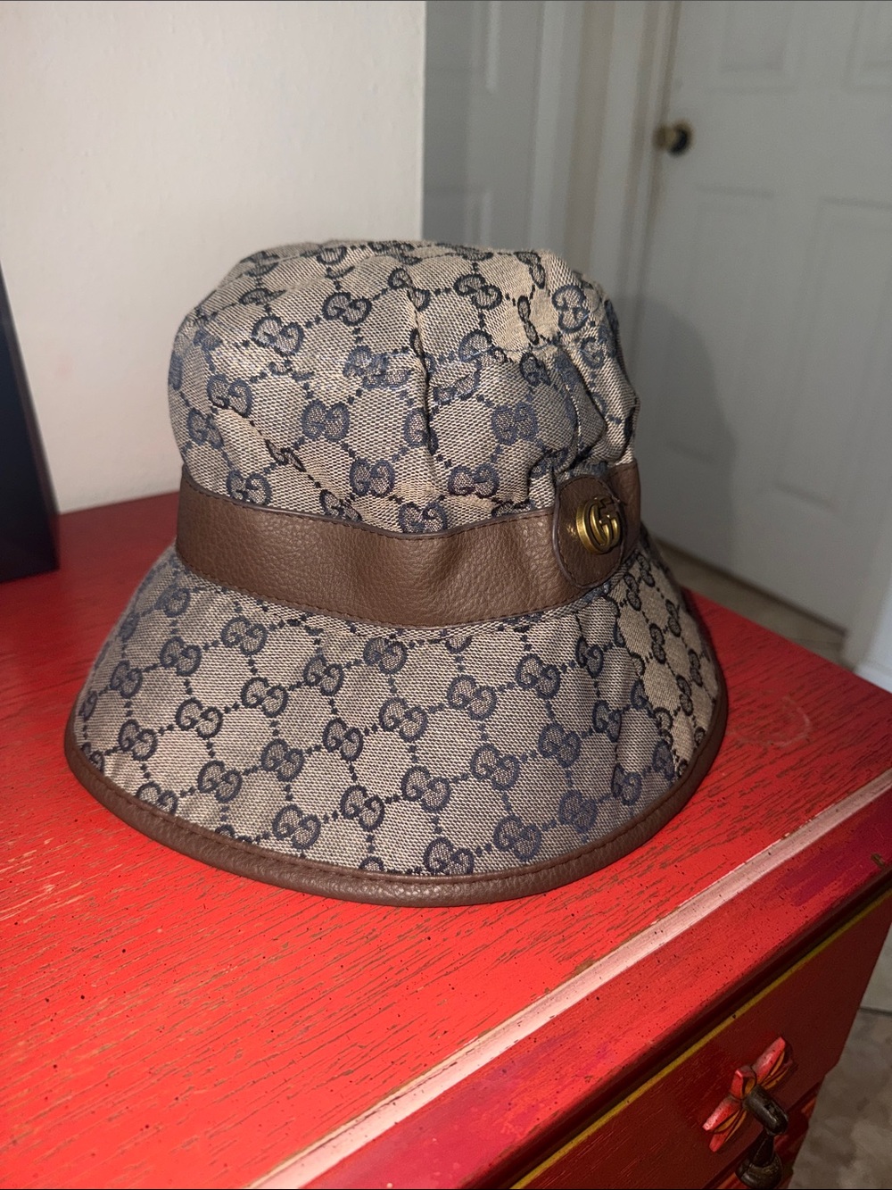 Fashion Beige blue & Brown Monogram Bucket Hat